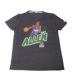 Homage Men's Dark Gray Ray Allen Milwaukee Bucks Retro T-shirt Large